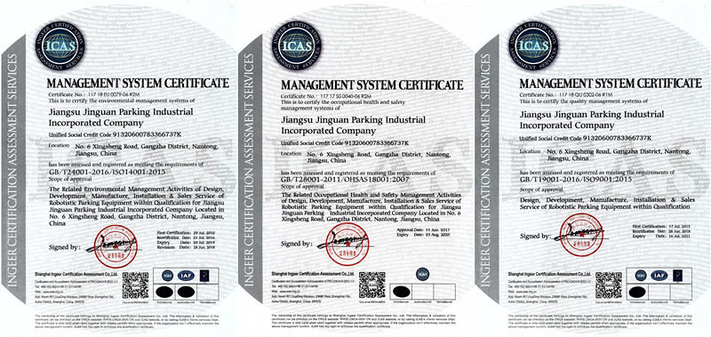 ISO certificate parking system